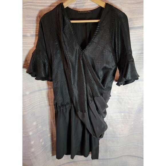 Balenciaga Black Silk Animal Scale Pattern Side Draped Dress - Picture 1 of 11